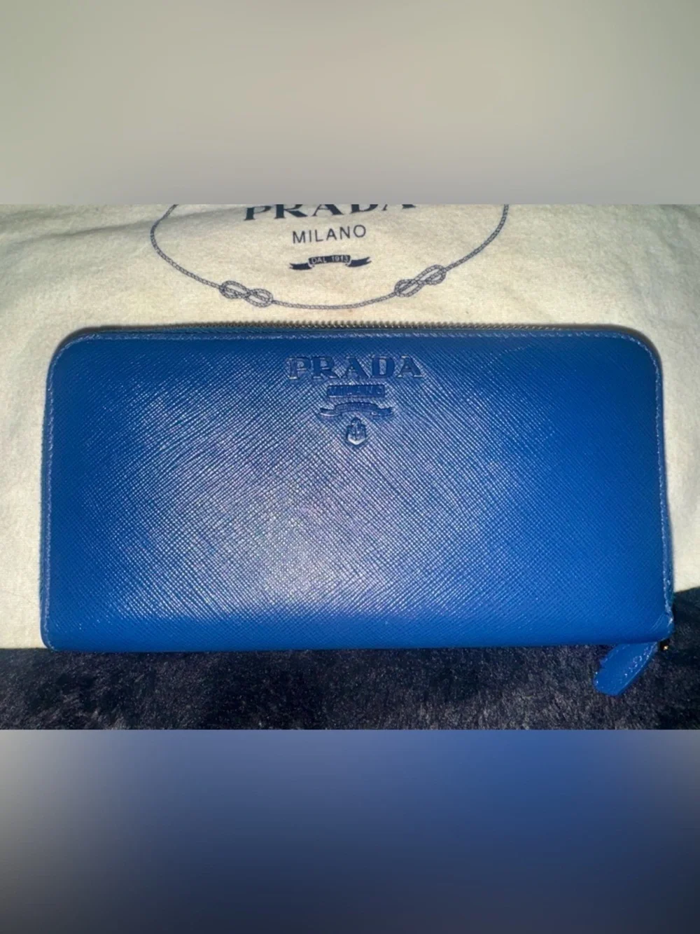 Prada Blue Saffiano Leather Zip Wallet - Picture 3 of 7